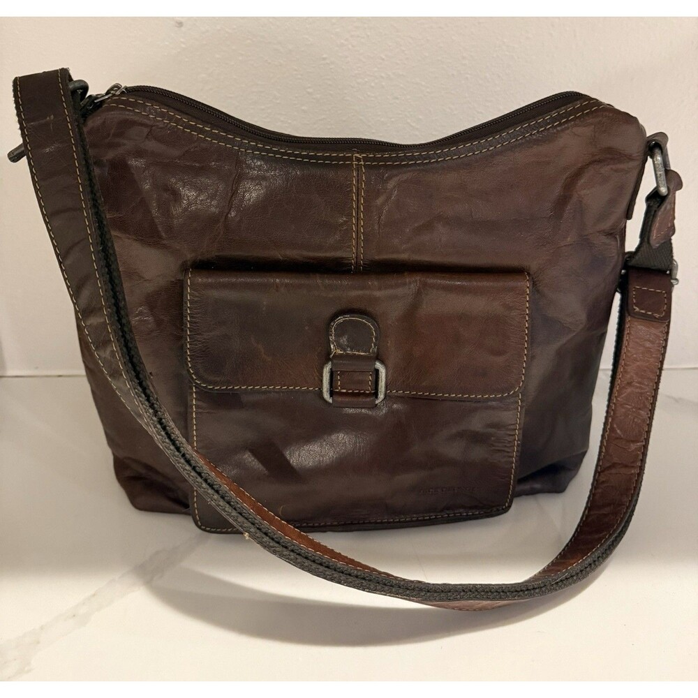Jack Georges Brown Voyager Hobo Flap Pocket Buffalo Leather Shoulder bag